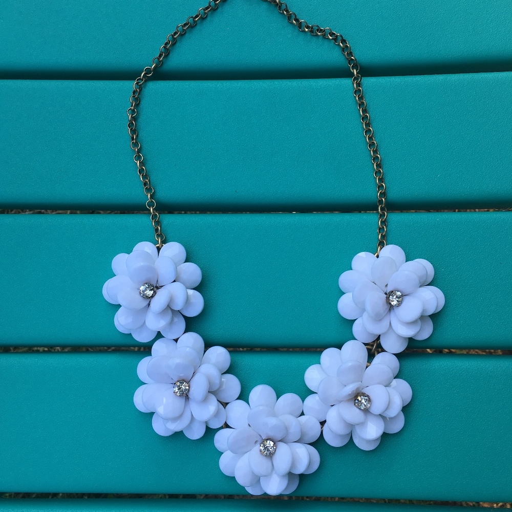 J Crew White Flower Statement Necklace